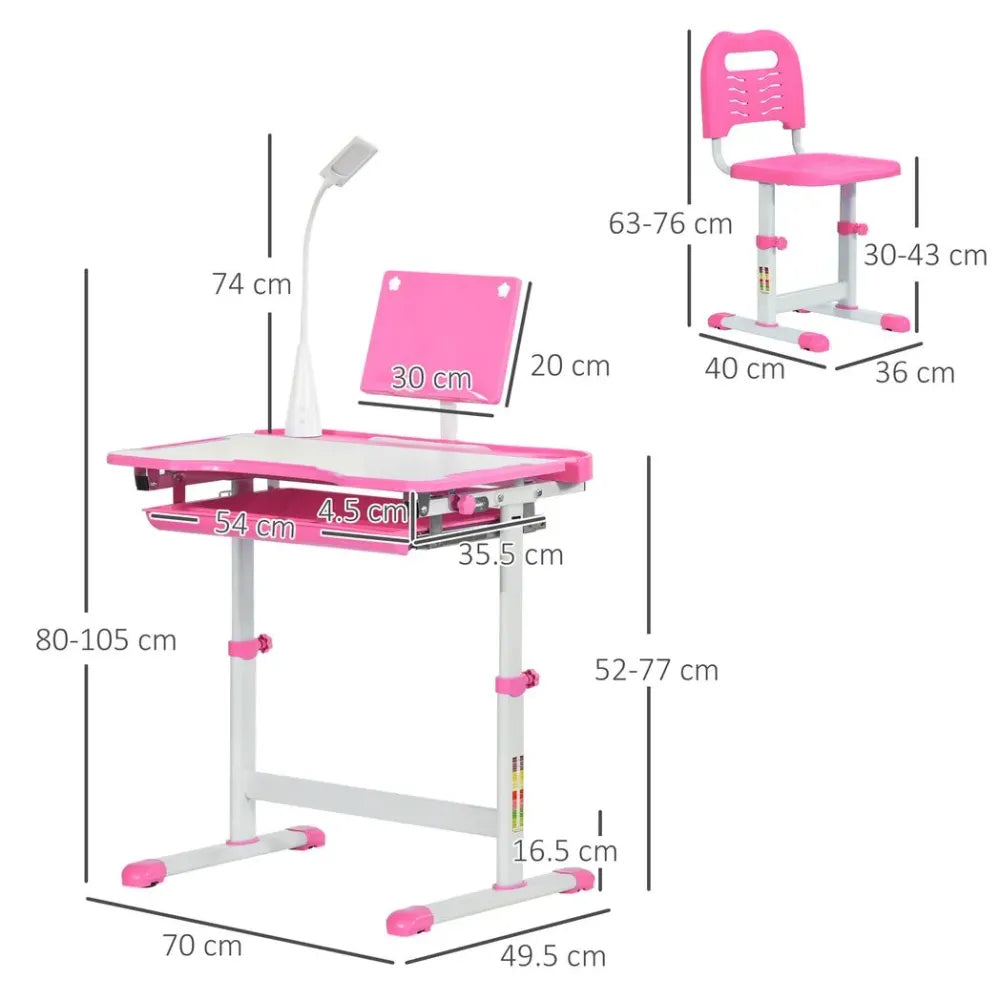 Kids Study Desk and Chair Set w/ Adjustable Height, Storage Drawer - Pink - anydaydirect