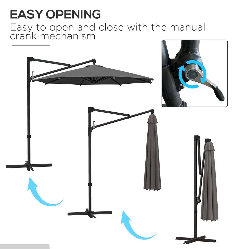 Outsunny 3 m Cantilever Parasol with Cross Base, crank Handle, Tilt, Dark Grey - anydaydirect