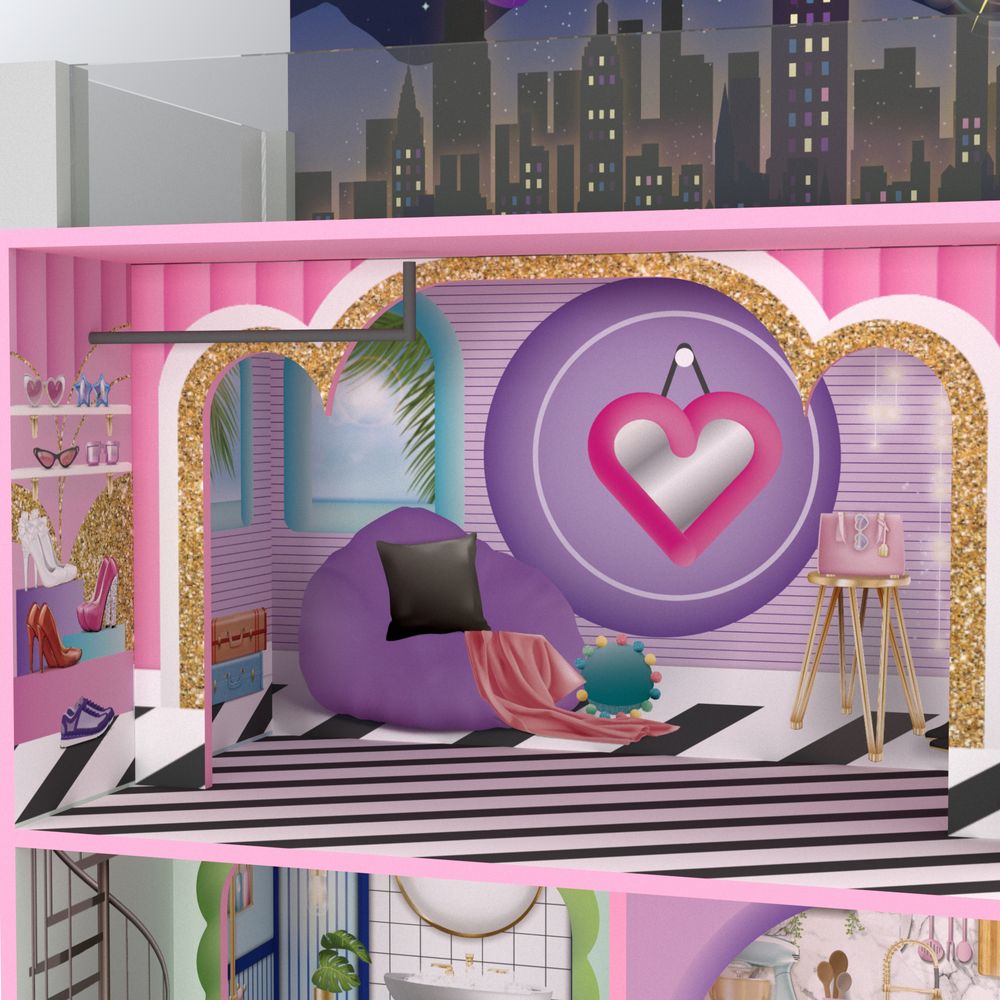 Olivia's Little World Large Kids  Wooden Dolls House 3 Floors & 16 Accessories - anydaydirect