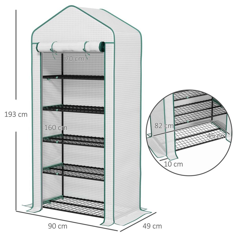 Outsunny Widened Mini Greenhouse 5 Tier Green House, 193H x 90W x 49Dcm, White - anydaydirect