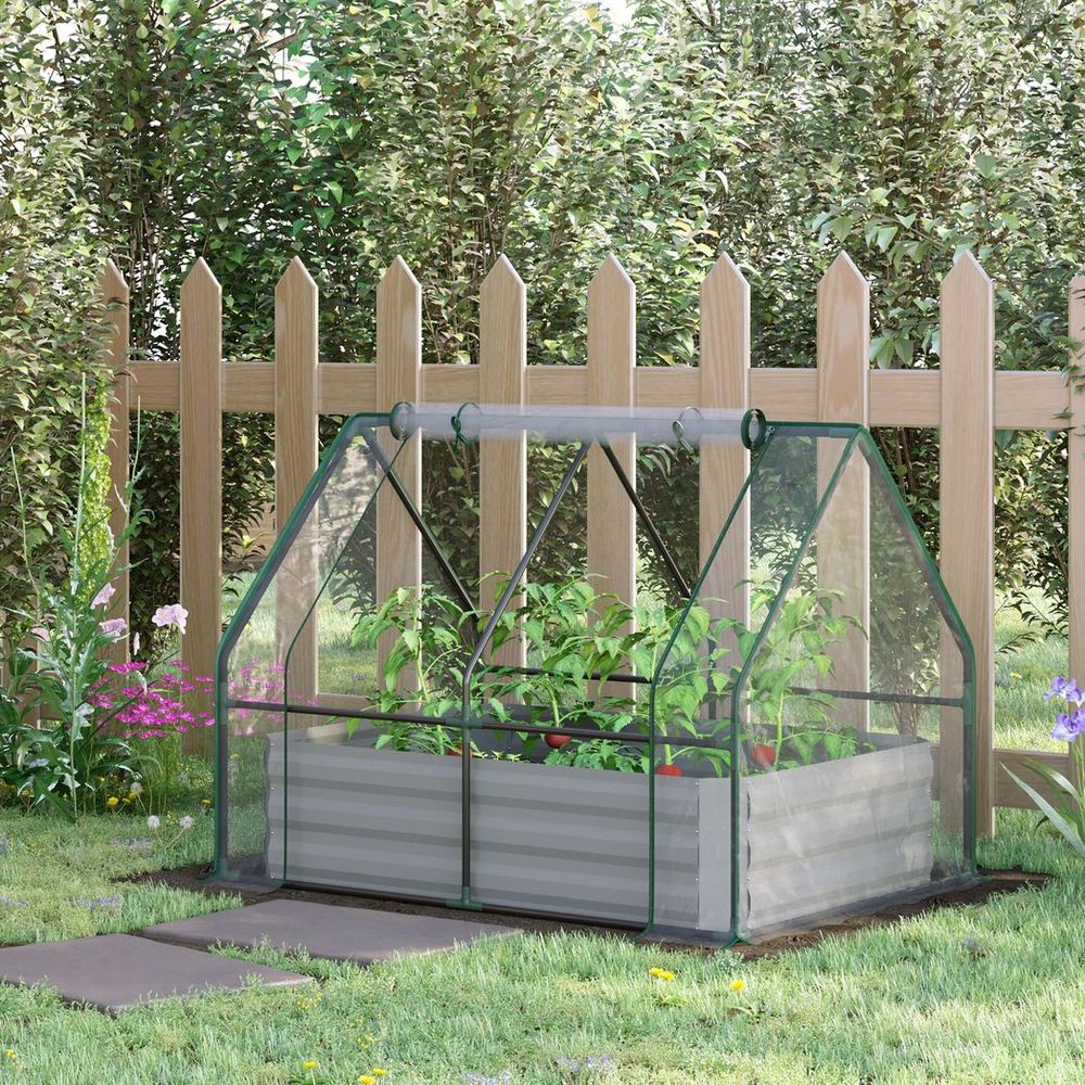 Steel Raised Garden Planter Box Kit with Greenhouse, for Dual Use, Clear - anydaydirect