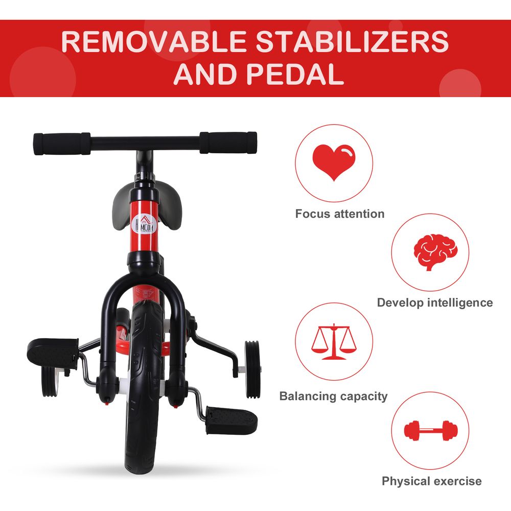 Kids Balance Training Bike Toy w/ Stabilizers For Child 2-5 Years Red HOMCOM - anydaydirect