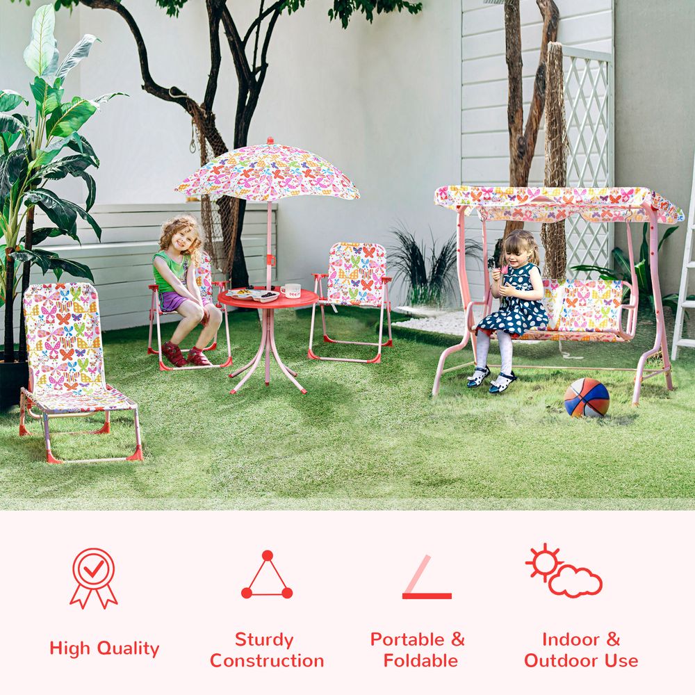 Outsunny Kids Folding Picnic Table Chair Set Butterfly Pattern Outdoor Parasol - anydaydirect