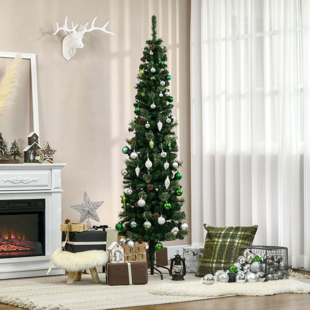 6.5FT Artificial Slim Christmas Tree Holiday Home Decor with Pine Cones - anydaydirect