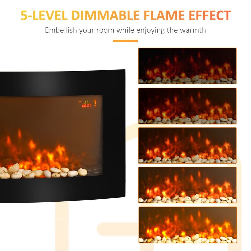 HOMCOM Electric Fireplace Wall Mounted Led Flame Curved Back Side Lights Heater - anydaydirect