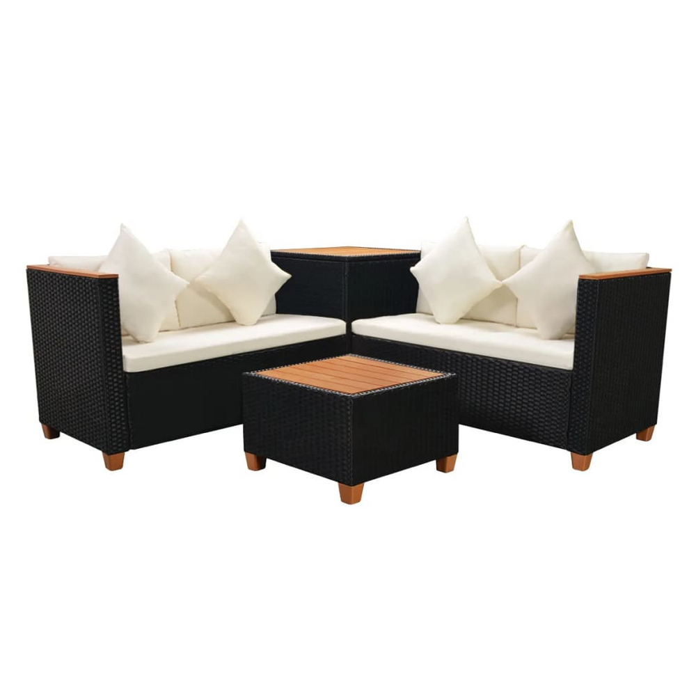 4 Piece Garden Lounge Set with Cushions Poly Rattan Black - anydaydirect