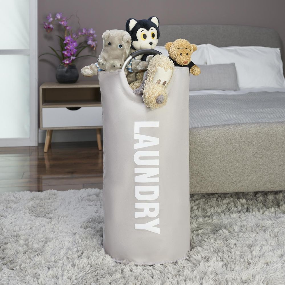 Large Collapsible Strong Laundry Hamper Tote Bag Sorter Carry Handle - Grey - anydaydirect