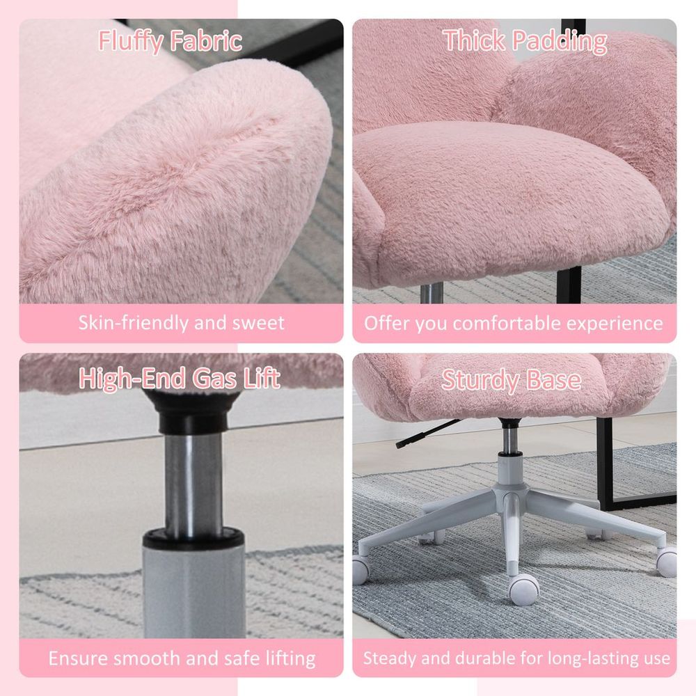 Fluffy Leisure Chair Office Chair w/ Backrest and Armrest for Bedroom Pink - anydaydirect