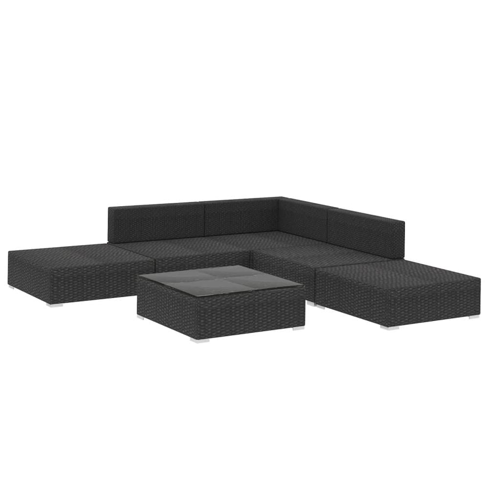 6 Piece Garden Lounge Set with Cushions Poly Rattan Black - anydaydirect