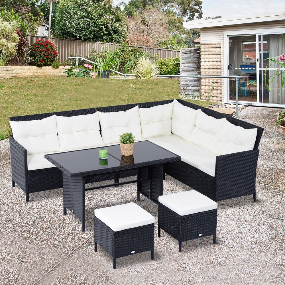 6PC Garden Rattan Corner Dining Sofa 7-seater Wicker Table Foot Stool - anydaydirect