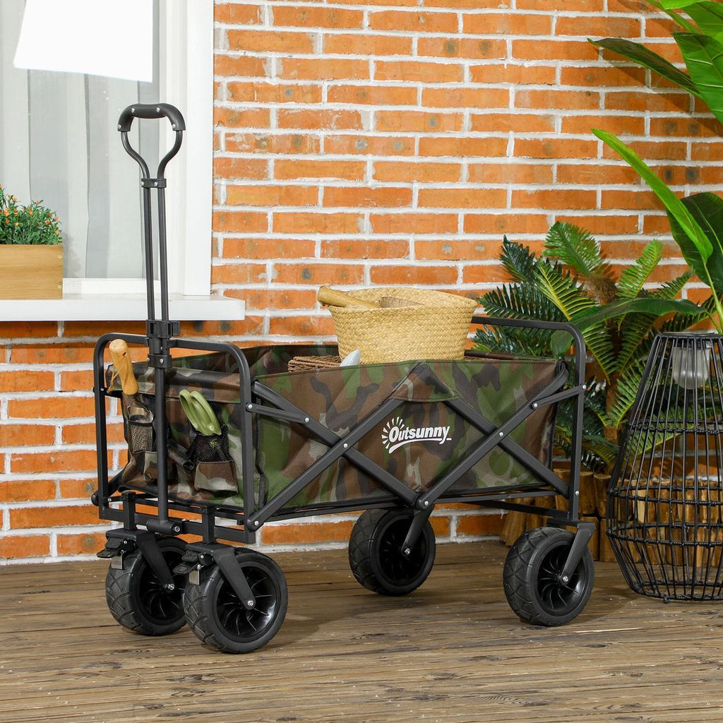 Outsunny Foldable Garden Cart, Outdoor Utility Wagon with Carry Bag, Camouflage - anydaydirect