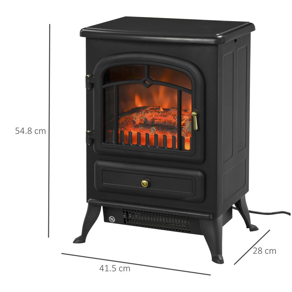 Electric Fire Place 1850W Heater Wood Burning Effect Flame Portable Black - anydaydirect