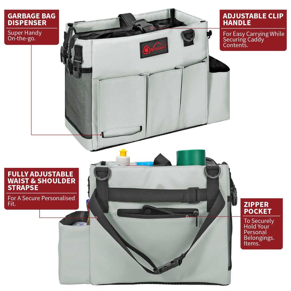Cleaning Caddy Multifunctional Storage Organiser Bag Medium Light Grey - anydaydirect