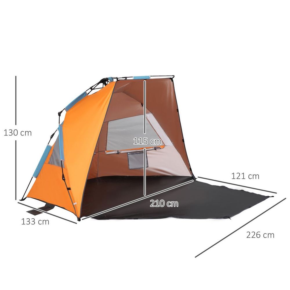 Pop Up Beach Tent Sun Shelter w/ Extended Porch, Sandbag & Carry Bag - anydaydirect