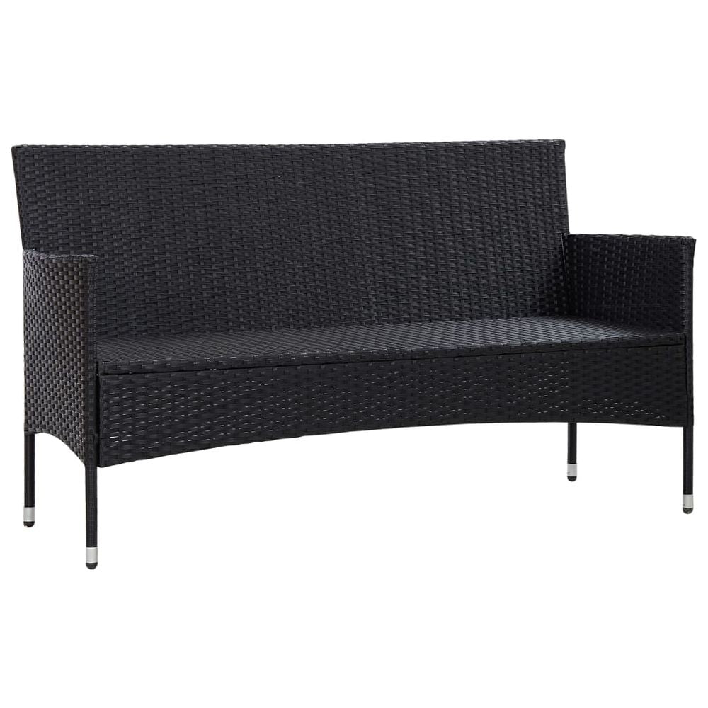 3-Seater Garden Sofa with Cushions Black Poly Rattan - anydaydirect