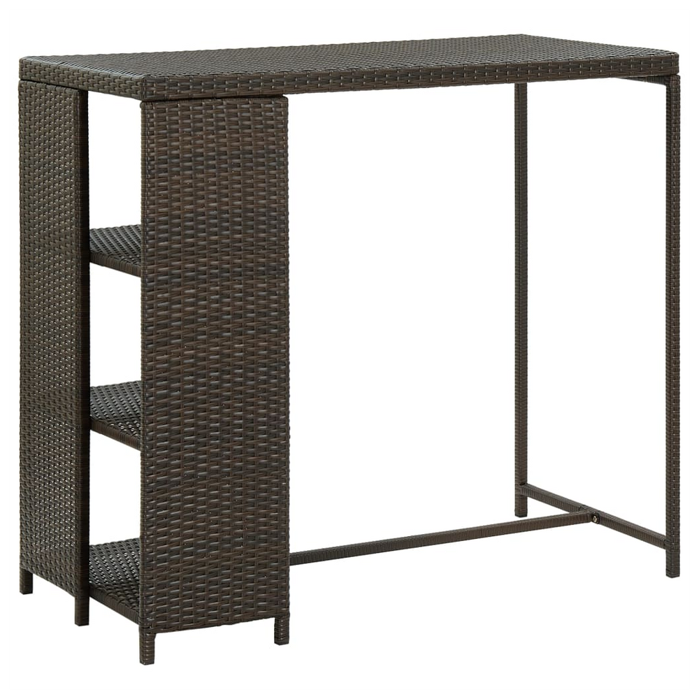 Bar Table with Storage Rack Brown 120x60x110 cm Poly Rattan - anydaydirect