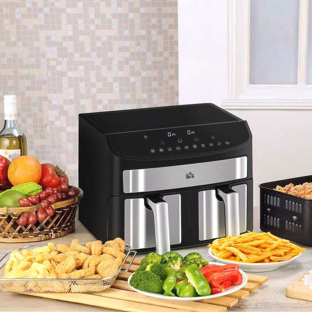 HOMCOM Oil Free Dual Air Fryer 10-in-1 8L w/ Sync Cook & Sync Finish Timer 2400W - anydaydirect