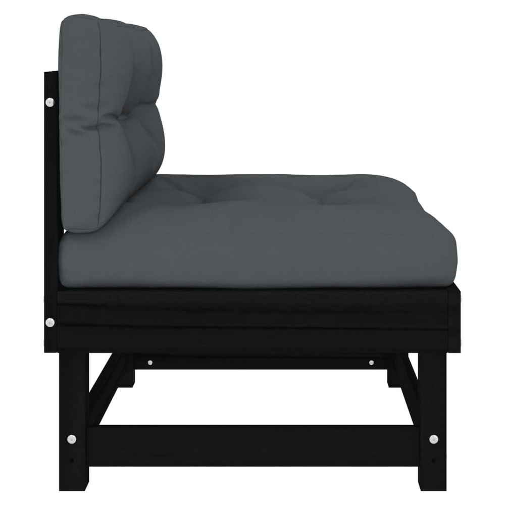 vidaXL Middle Sofa with Cushions Black Solid Wood Pine - anydaydirect