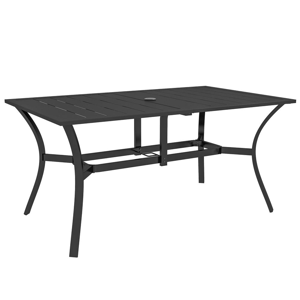 Outsunny Garden Dining Table with Steel Frame and Slatted Top for Balcony Black - anydaydirect