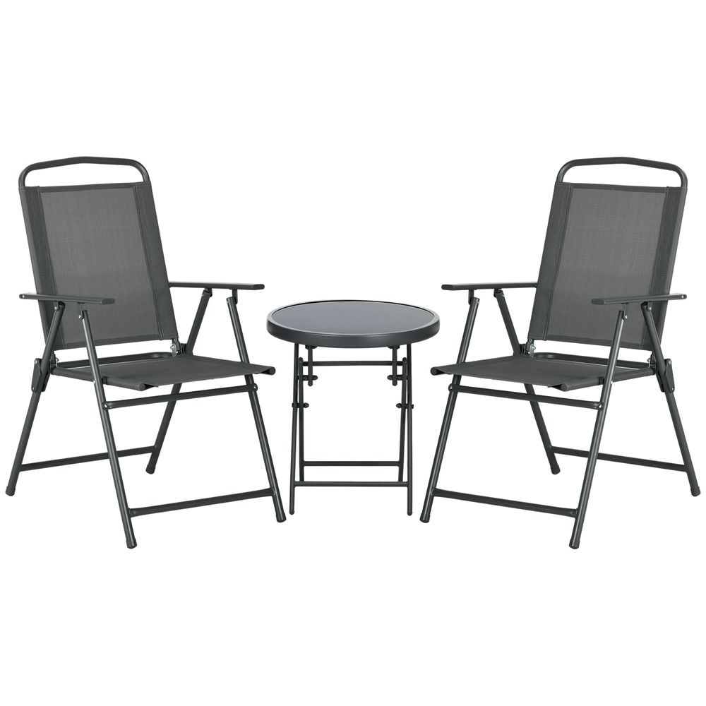 Outsunny Patio Bistro Set Folding Chairs & Coffee Table for Balcony, Dark Grey - anydaydirect