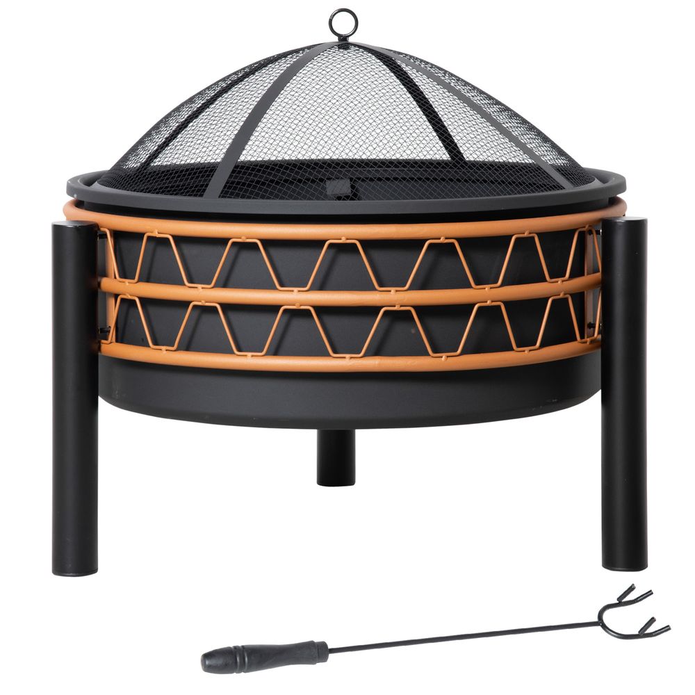 Outdoor Fire Pit, Metal Round Screen Cover, 64x64x58cm, Black - anydaydirect