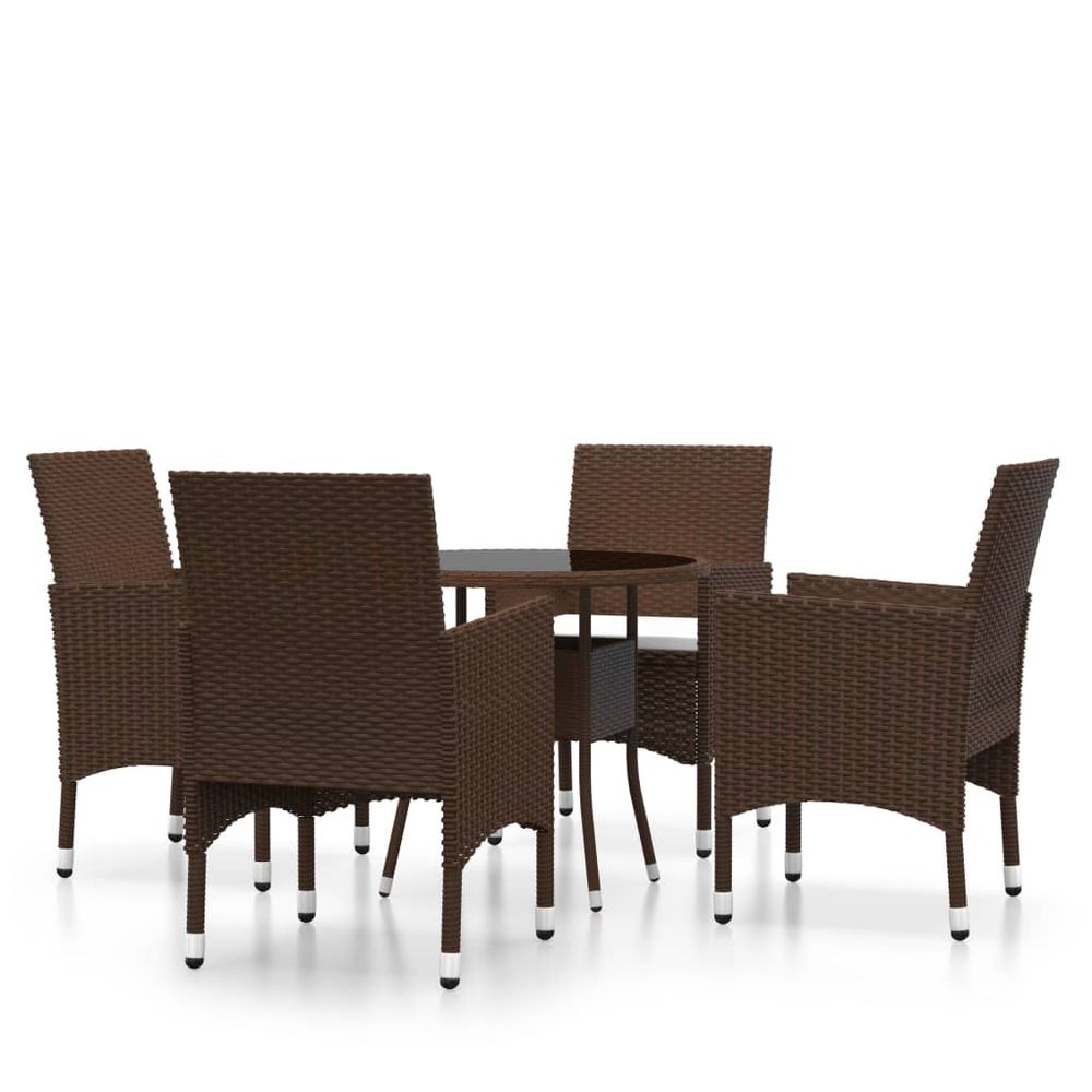 5 Piece Garden Bistro Set Poly Rattan and Tempered Glass Brown - anydaydirect