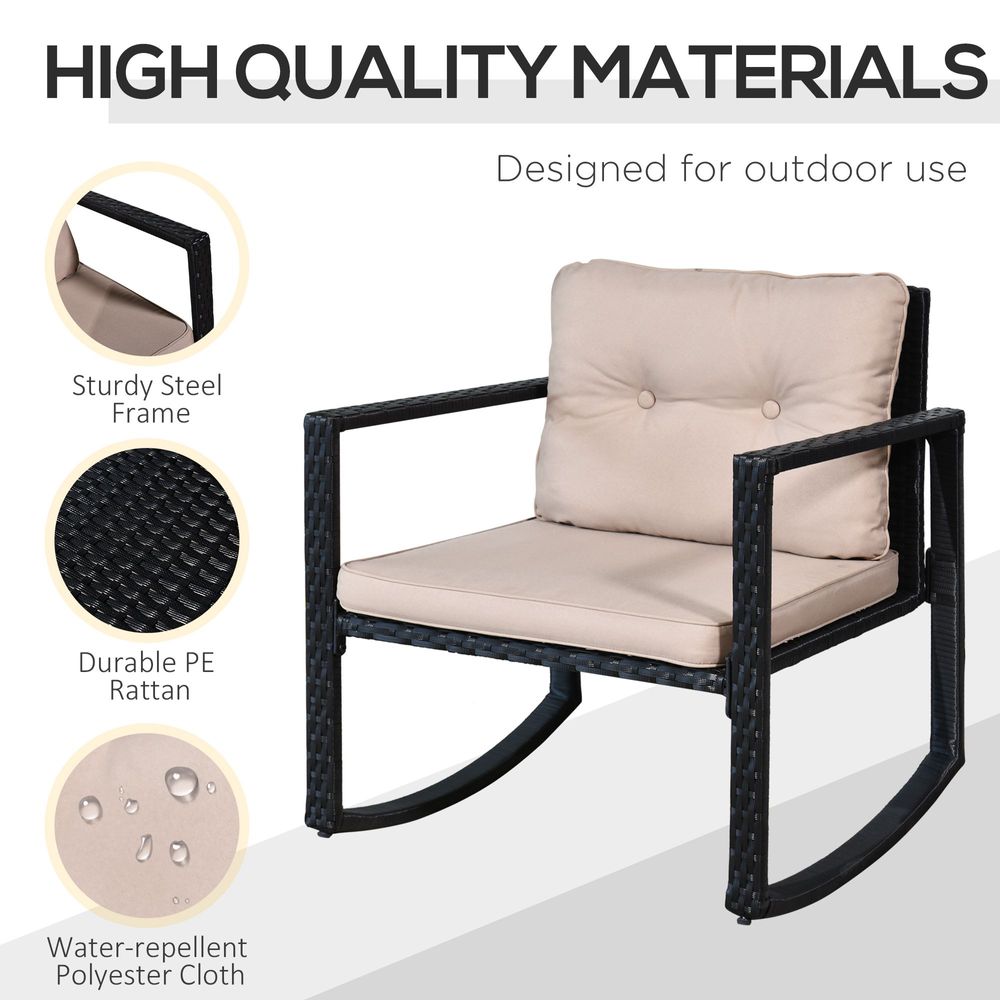 Outsunny 2 Seater Rattan Rocking Set W/Cushion-Black/Beige - anydaydirect