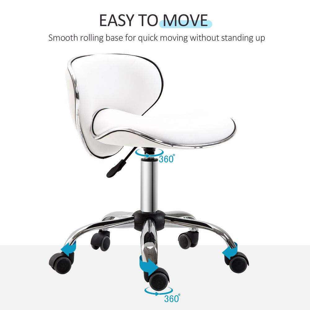 Office Chair Beauty Salon Rolling Technician Stool Chair Low Back White HOMCOM - anydaydirect