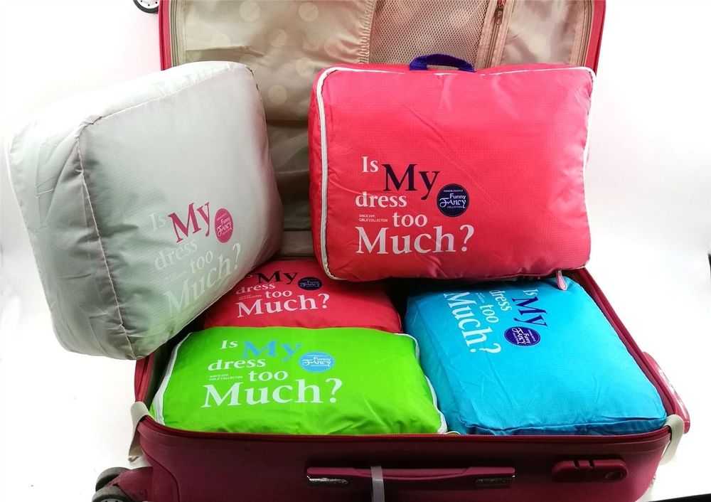 Vinsani 5PC Travel Essential Bag-in-Bag Travel Luggage Organizer Storage Handle Bag Pouch Set Pink - anydaydirect