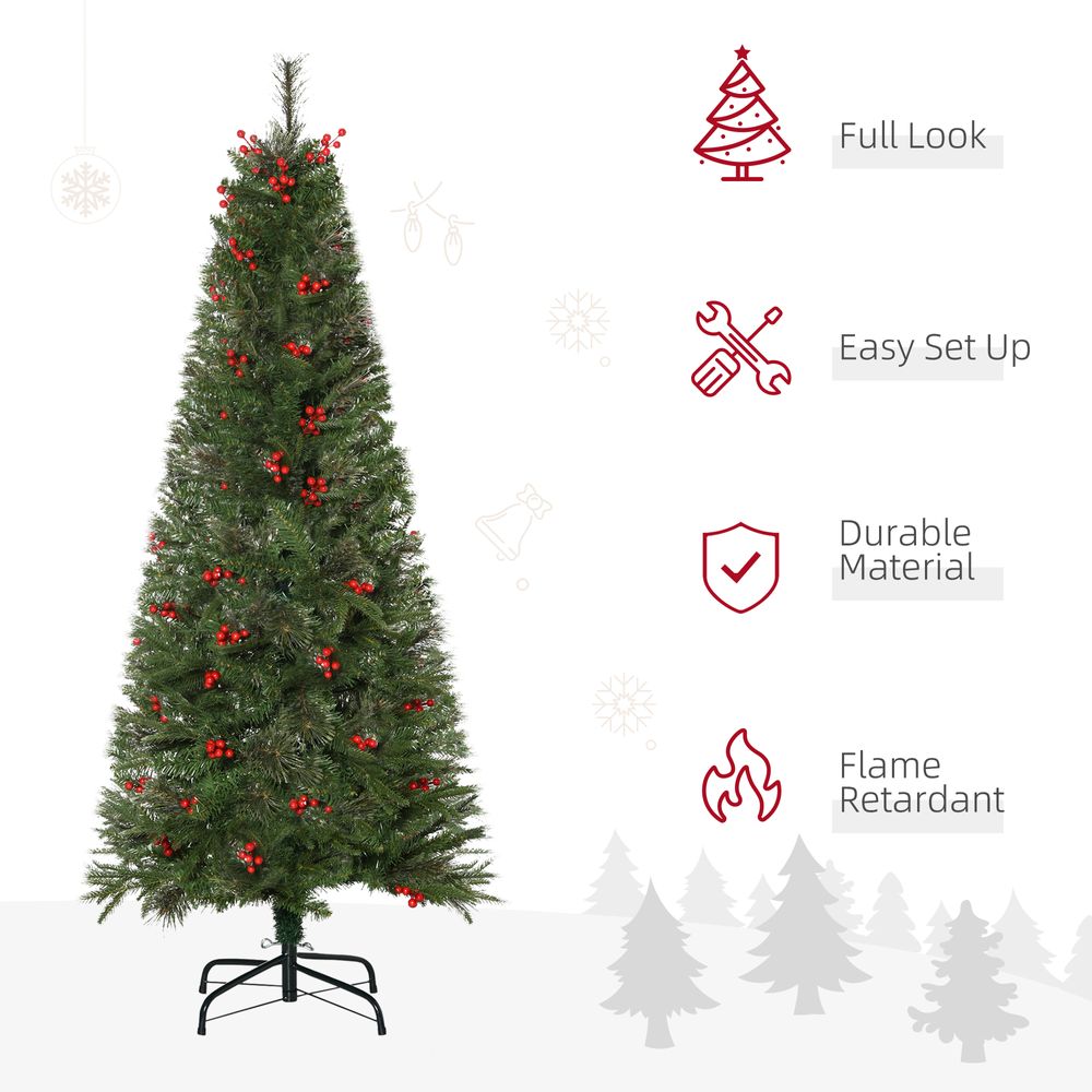 5ft Artificial Christmas Tree Holiday with Pencil Shape, Berries HOMCOM - anydaydirect