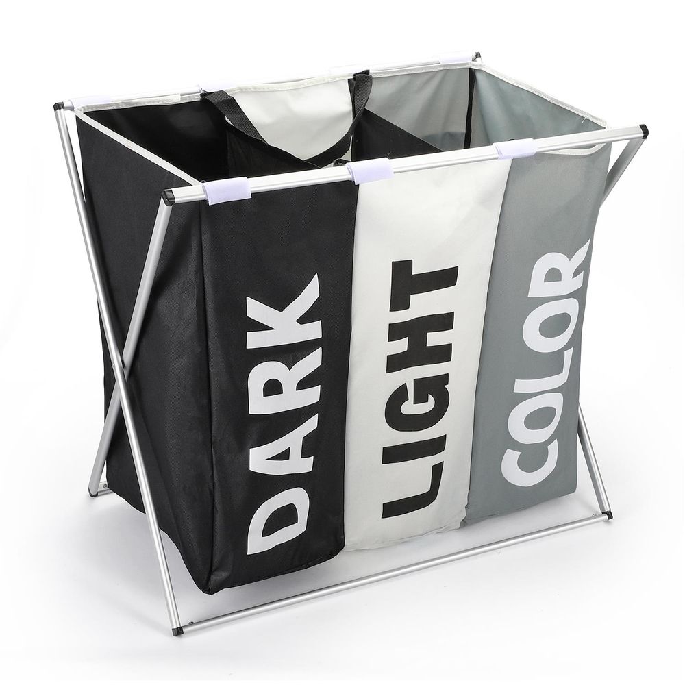 Foldable Collapsible Laundry Bag Basket with 3 Compartments & Stand - anydaydirect
