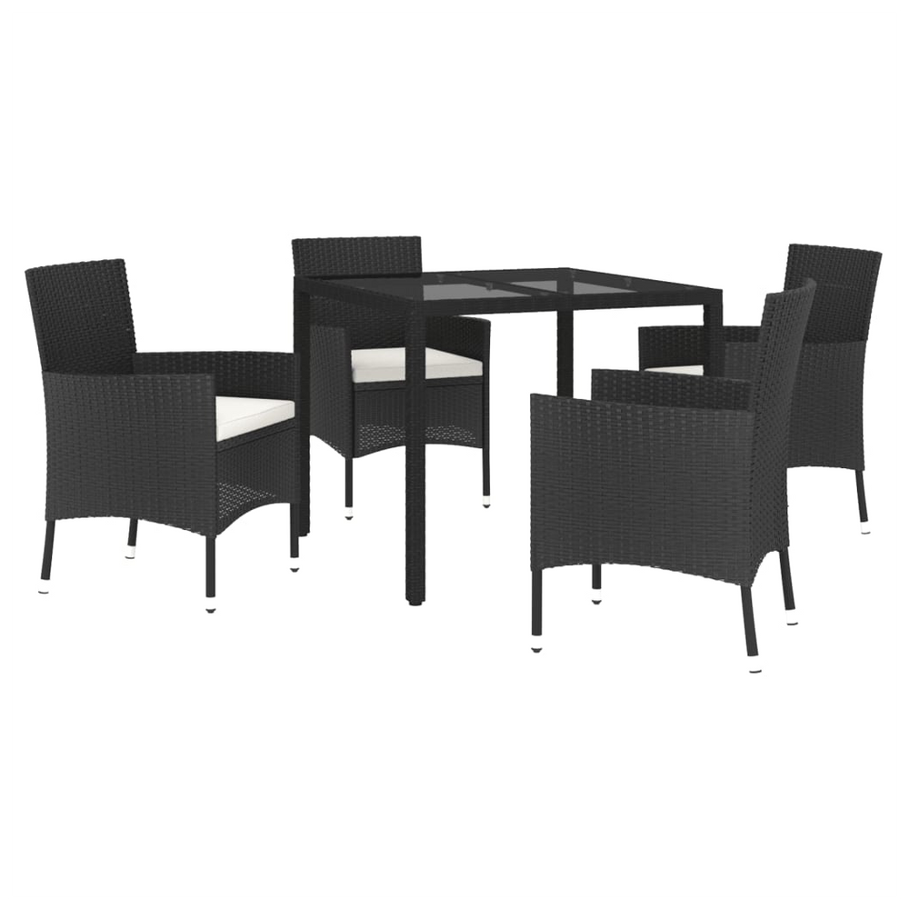 vidaXL 5 Piece Garden Dining Set with Cushions Black Poly Rattan - anydaydirect