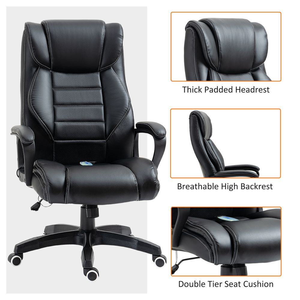 High Back 6 Points Vibration Massage Executive Office Chair, Black Vinsetto - anydaydirect