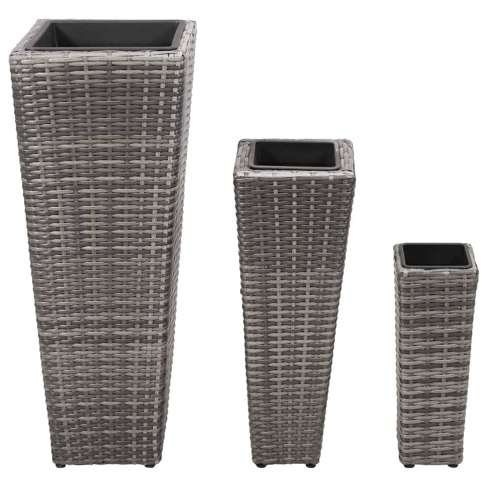 Garden Raised Beds 3 pcs Poly Rattan Grey - anydaydirect