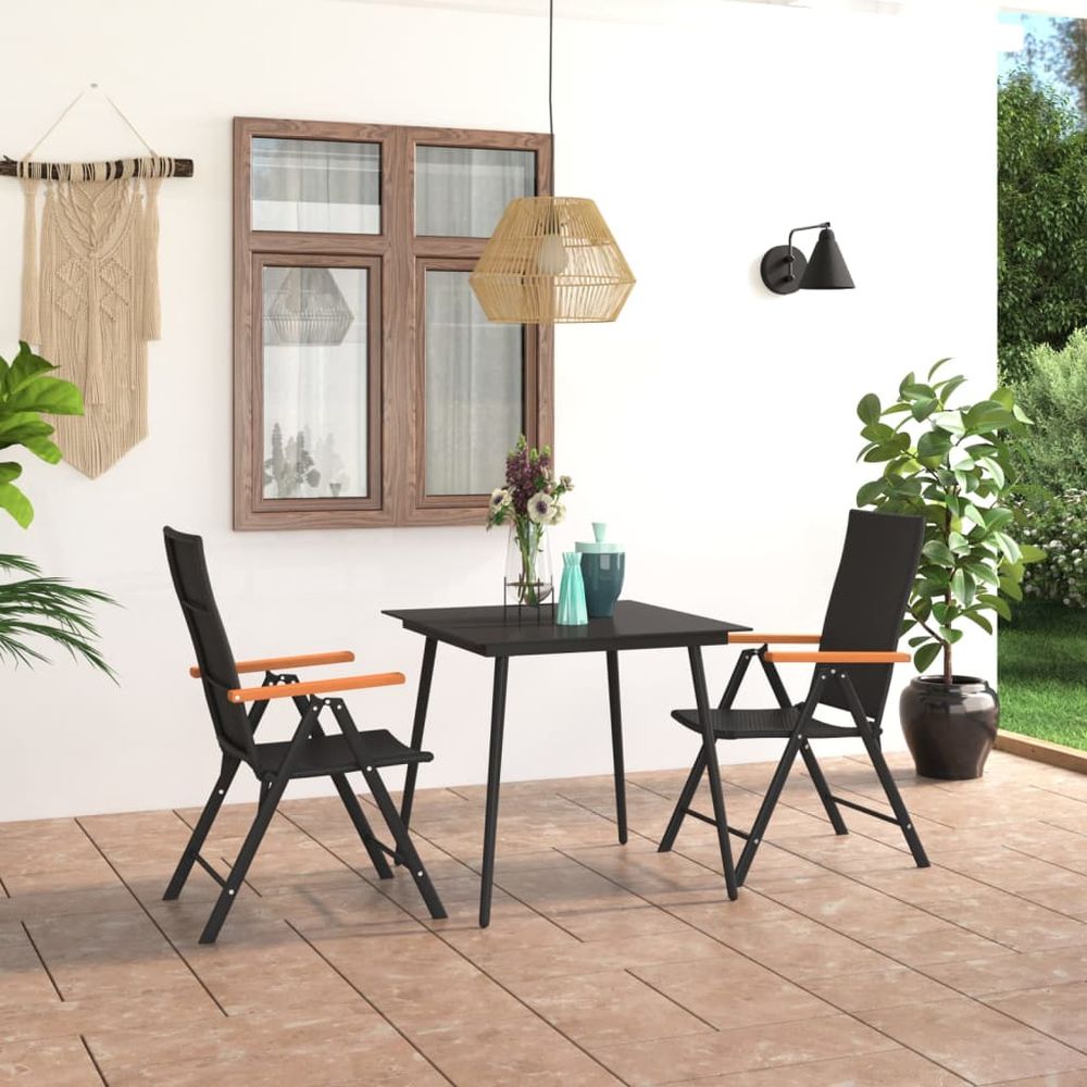 3 Piece Garden Dining Set Black and Brown - anydaydirect