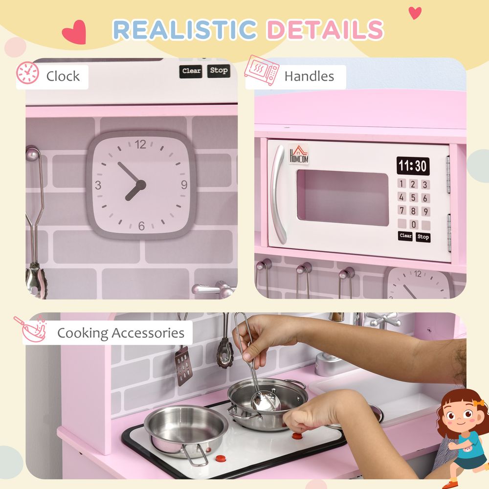 Kitchen Set for Kids W/ Lights Sounds, Microwave, Sink, for Aged 3-6 HOMCOM - anydaydirect