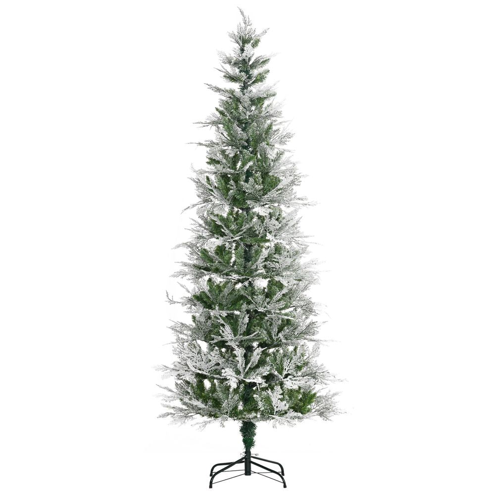 7 Foot Snow Flocked Artificial Christmas Tree Holiday with Pencil Shape HOMCOM - anydaydirect