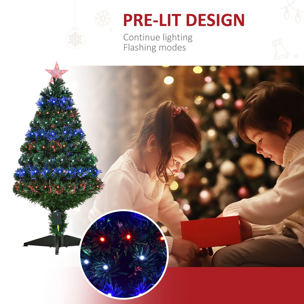 3ft Prelit Artificial Christmas Tree with Multi-Coloured Fiber Optic LED Green - anydaydirect