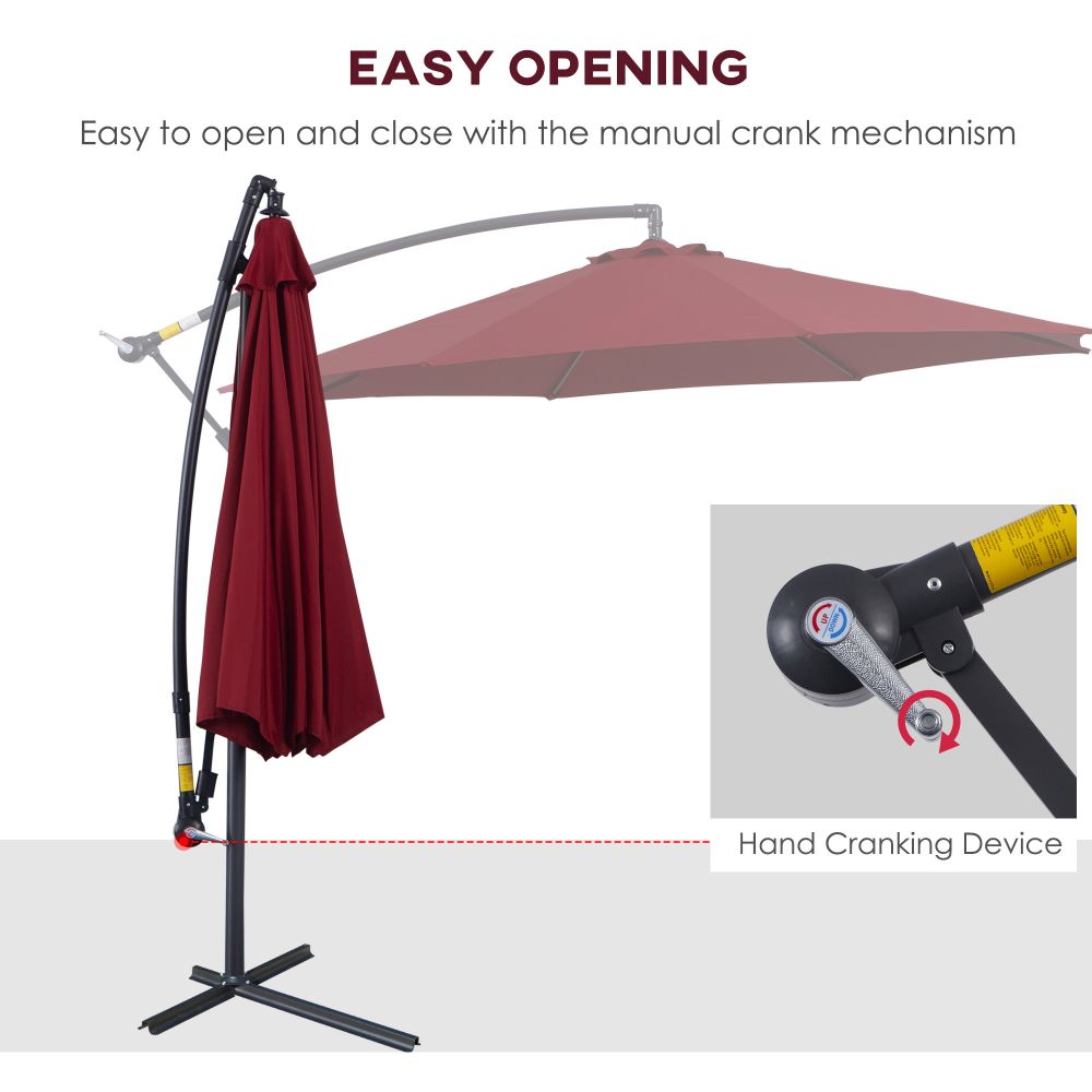 3(m) Garden Banana Parasol Cantilever Umbrella w/ Base, Wine Red Outsunny - anydaydirect