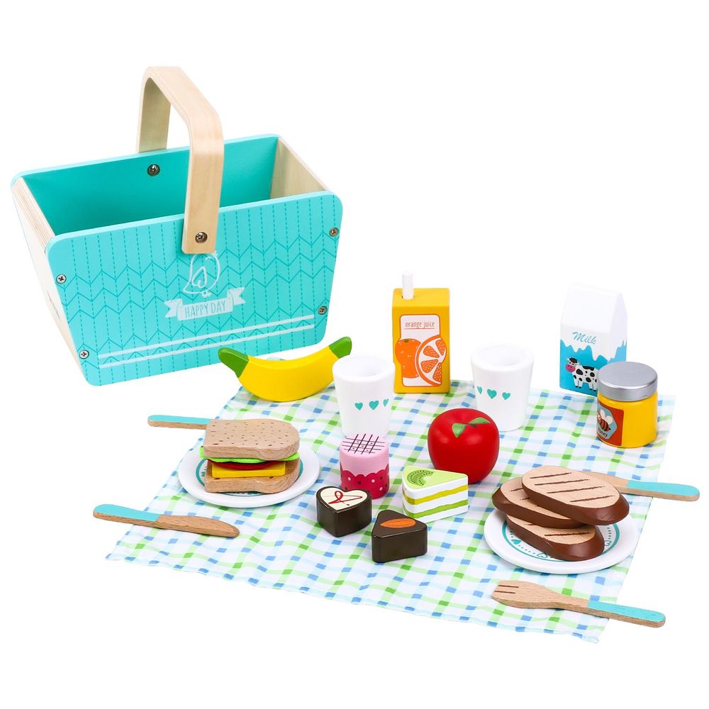 SOKA Wooden Happy Day Picnic Pretend Play Traditional Picnic Basket for Kids 3+ - anydaydirect