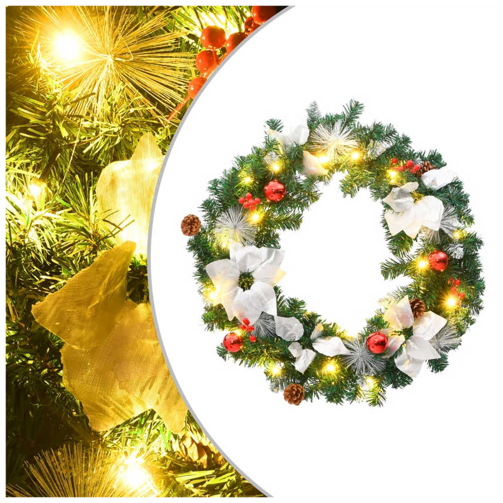 Christmas Wreath with LED Lights Green 60 cm PVC - anydaydirect