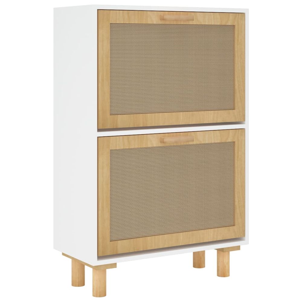 Shoe Cabinet White 52x25x80 cm Engineered Wood&Natural Rattan - anydaydirect