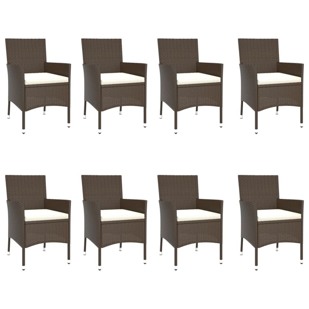 9 Piece Garden Dining Set with Cushions Brown Poly Rattan - anydaydirect