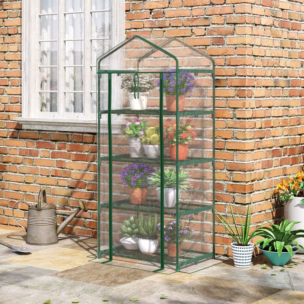 4 Tiers Mini Portable Greenhouse Metal Frame Transparent 160x70x50cm - anydaydirect