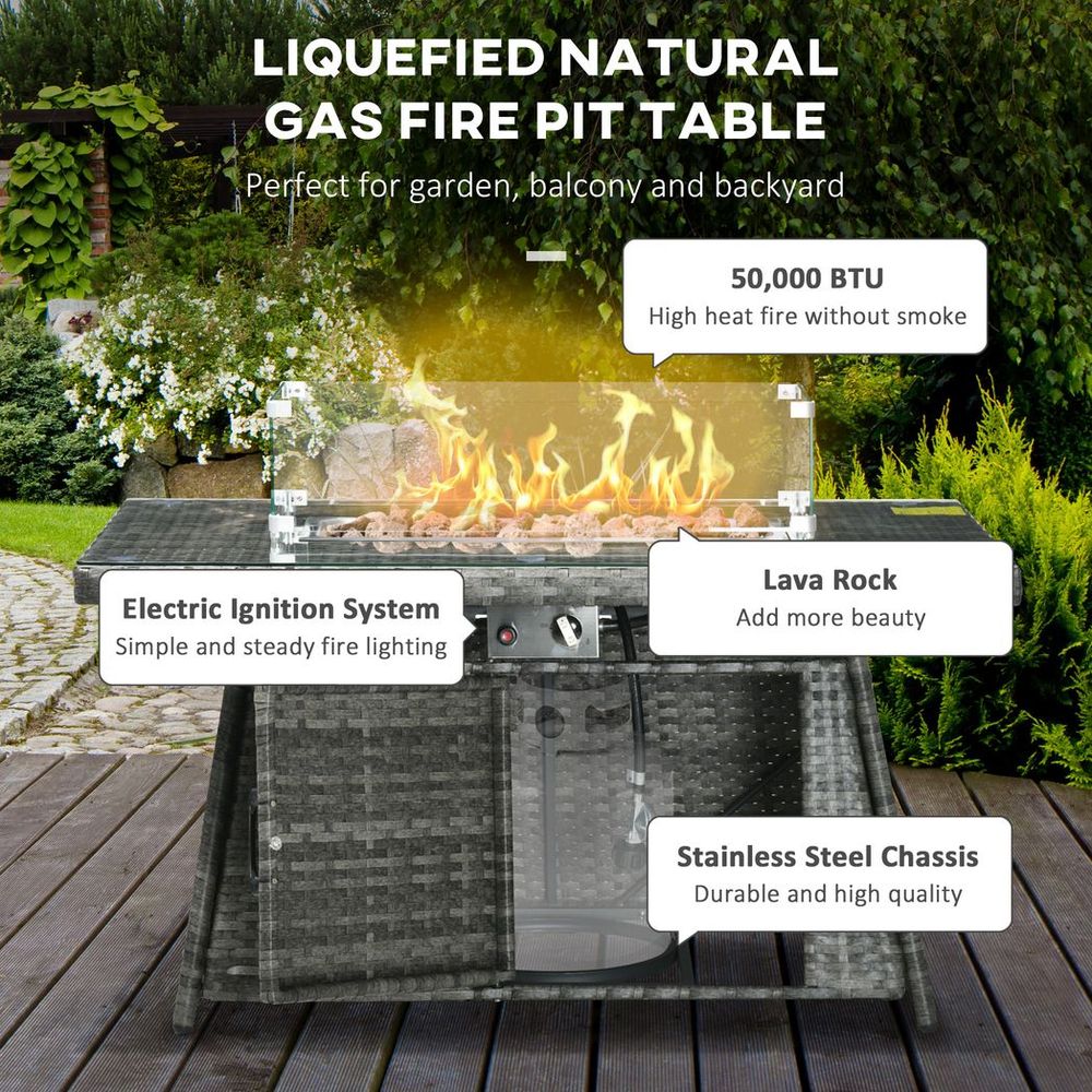 Outsunny Rattan Garden Furniture Sofa Set Armchairs Footstools Fire Pit Table - anydaydirect