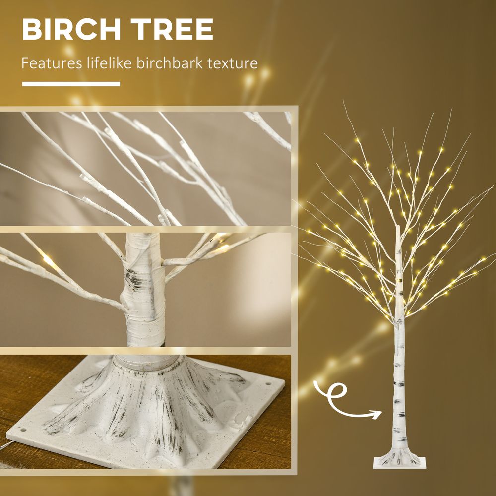 5ft Artificial White Birch Tree Light  96 Warm White Pre-Lit LED Light - anydaydirect