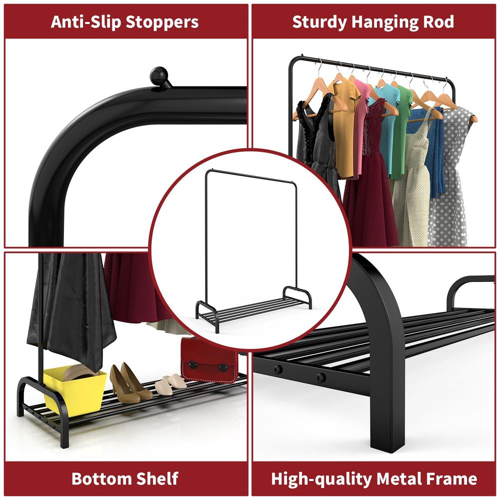 2x Heavy Duty Modern Metal Clothes Single Hanging Rail Stand with Storage Shelf For Dresses Boxes & Shoes BLACK - anydaydirect