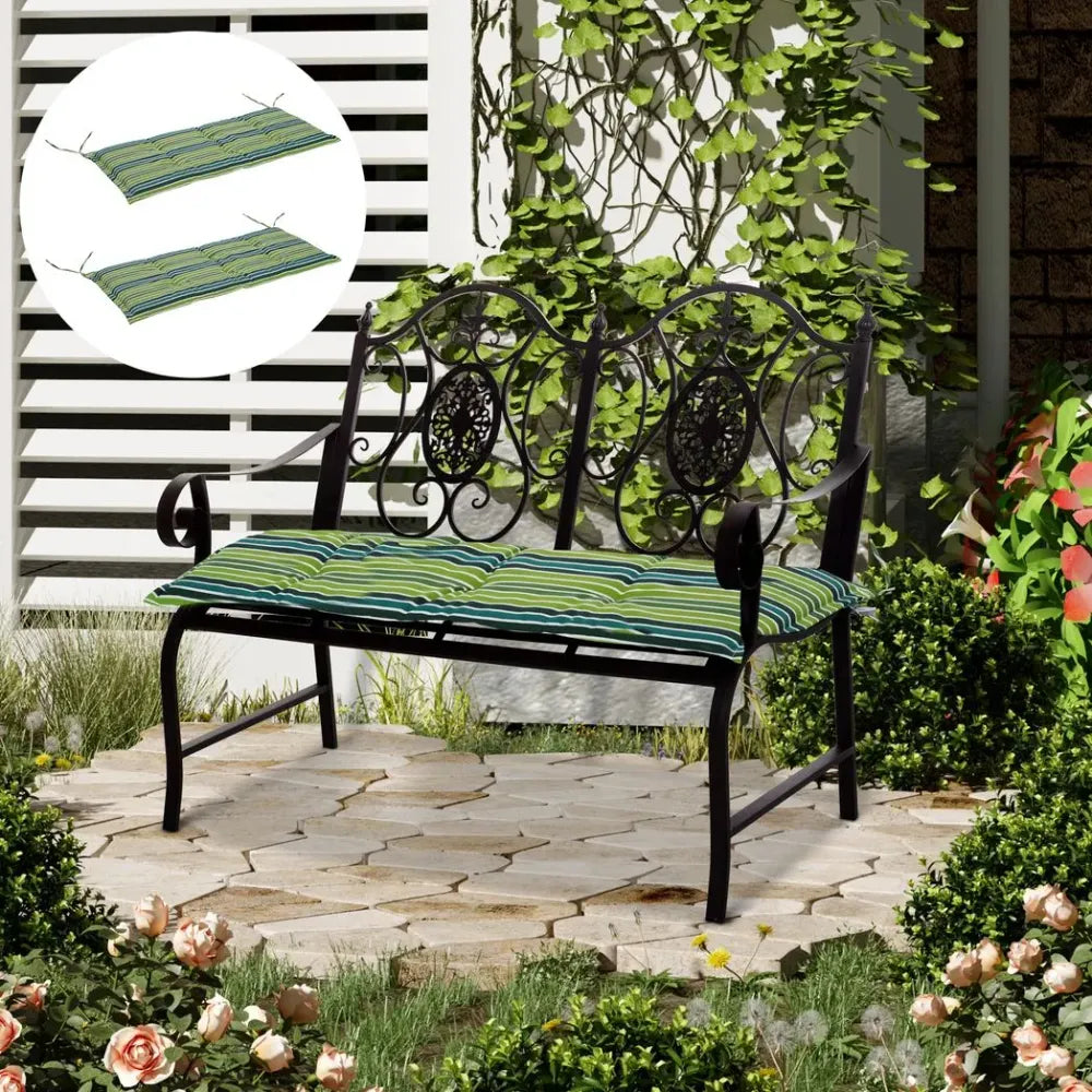 2 PCS Patio Bench Swing Chairs Garden Chairs 2 Seat Cushion Mat Strips Green - anydaydirect