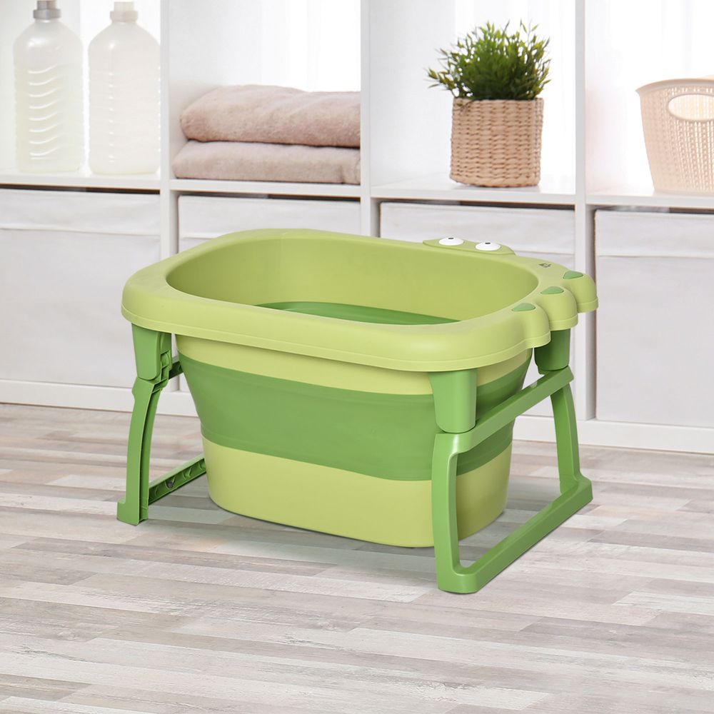 Foldable Baby Bathtub for Newborns Infants Toddlers w/ Stool - Green - anydaydirect