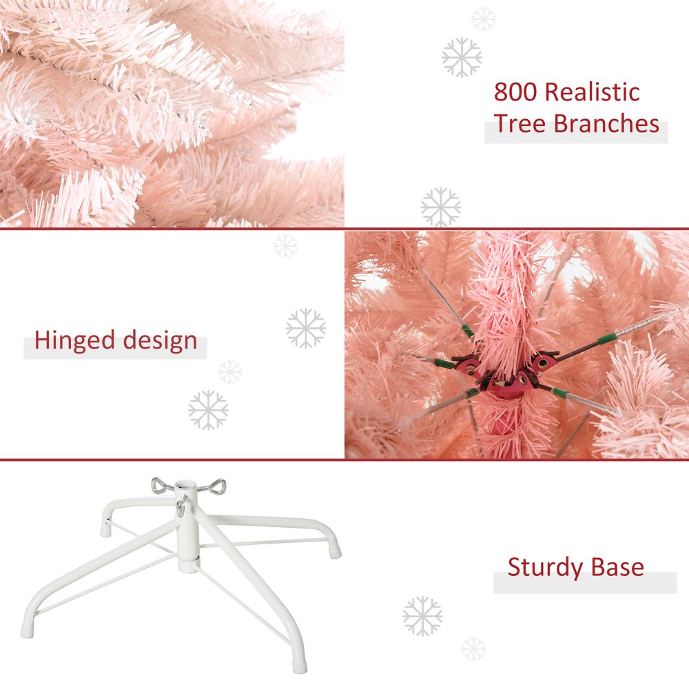 6FT Pink Artificial Christmas Tree Metal Stand Fully Pretty Home Office Joy - anydaydirect